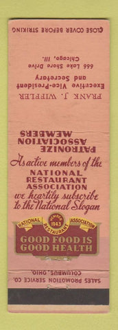 Matchbook Cover - National Restaurant Association Frank Wiffler Chicago IL