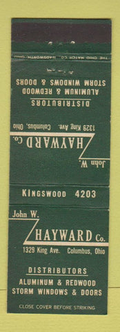 Matchbook Cover - John Hayward Aluminum Redwood Doors Columbus OH