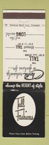 Matchbook Cover - Tall Fashions Clothes Cincinnati Dayton OH St Louis Atlanta