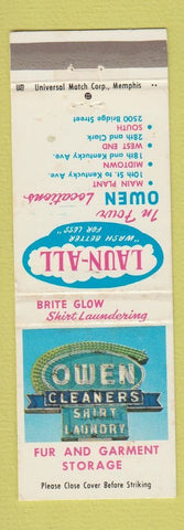 Matchbook Cover - Owen Cleaners Laundry Paducah KY WEAR