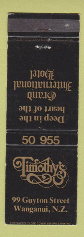 Matchbook Cover - Timothy's Grand International Hotel Wanganui New Zealand