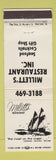 Matchbook Cover - Millett's Restaurant Vernon Island ME WEAR