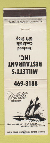 Matchbook Cover - Millett's Restaurant Vernon Island ME WEAR