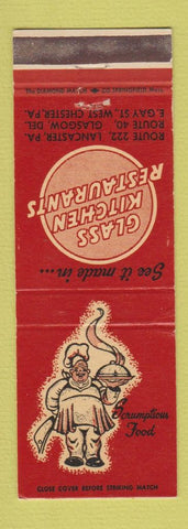 Matchbook Cover - Glass Kitchen Restaurants Lancaster West Chester PA Glasgow DE
