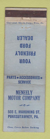 Matchbook Cover - Meneely Motor Company Ford Punxsutawney PA WORN