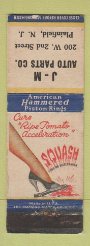 Matchbook Cover - JM Auto Parts Planfield NJ American Hammered Piston Rings WEAR