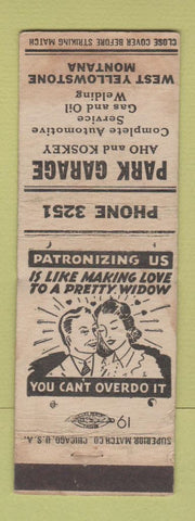 Matchbook Cover - Park Garage West Yellowstone MT oil gas WORN