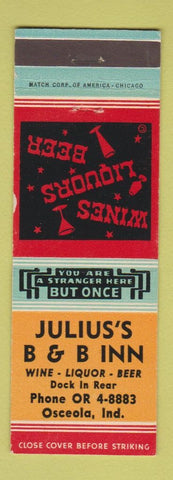 Matchbook Cover - Julius's B&B Inn Osceola IN