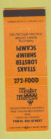 Matchbook Cover - Mister Marcos Italian Restaurant Milwaukee WI