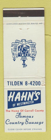 Matchbook Cover - Hahn's of Westminster MD Country Sausage WEAR