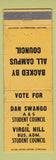 Matchbook Cover - Dan Swango A&S Student Council election WORN