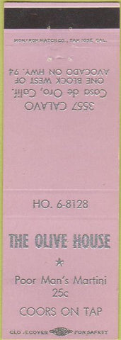Matchbook Cover - The Olive House Casa De Oro CA Coors beer