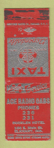 Matchbook Cover - Ace Radio Cabs Taxi Elkhart IN POOR