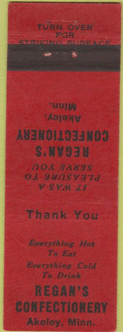 Matchbook Cover - Regan's Confectinery Akeley MN