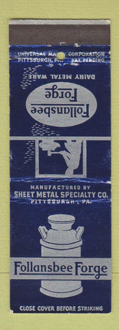 Matchbook Cover - Follansbee Forge Pittsburgh PA Dairy Metal Ware