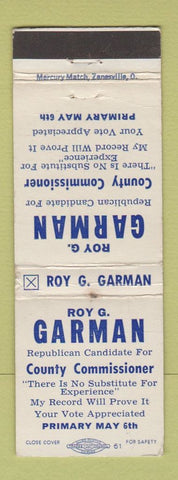 Matchbook Cover - Roy Garman County Commissioner Election WEAR