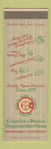 Matchbook Cover - Cupples Hesse Paper Products Des Moines IA