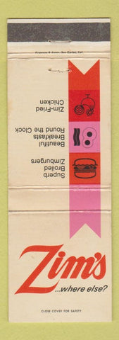 Matchbook Cover - Zim's Hamburgers San Francisco CA Corte Madera