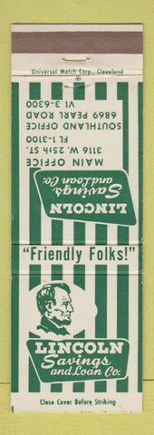 Matchbook Cover - Lincoln Savings and Loan Cleveland OH Abraham