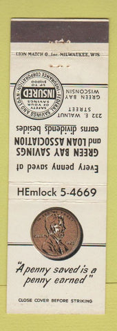Matchbook Cover - Green Bay Savings and Loan Green Bay WI