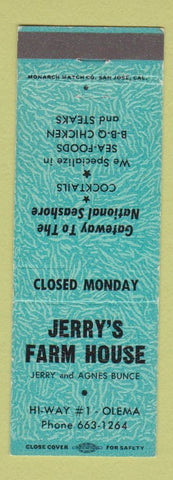 Matchbook Cover - Jerry's Farm House Olema CA