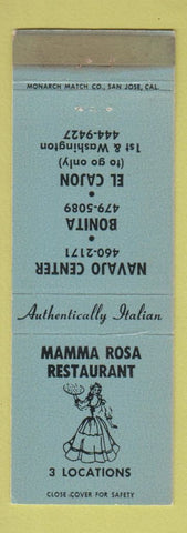 Matchbook Cover Mamma Rosa Italian girlie El Cajon Bonita Navajo Center CA WEAR
