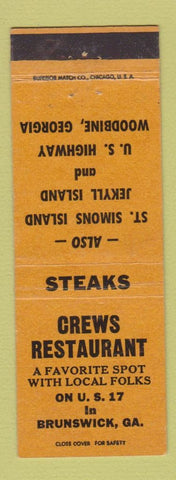 Matchbook Cover - Crews Restaurant Brunswick GA Woodbine