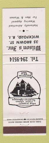 Matchbook Cover - Wilson's Inc Wickford RI Clothes Olde Wickford