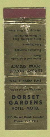 Matchbook Cover - Dorset Gardens Hotel Motel Croydon UK England WEAR
