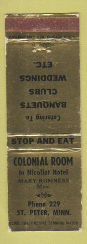 Matchbook Cover - Colonial Room St Peter MN low phone # WEAR