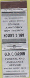 Matchbook Cover - Geo Carson Funeral Ambulance Independence MO