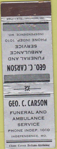 Matchbook Cover - Geo Carson Funeral Ambulance Independence MO