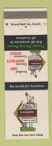 Matchbook Cover - Paul's Lamplighter Jackson MS Tuscaloosa Birmingham AL