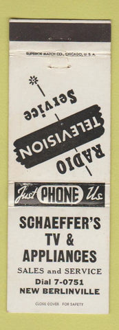 Matchbook Cover - Schaeffer's TV Appliance New Berlinville PA