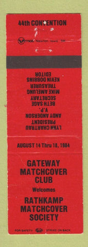 Matchbook Cover - Gateway Match Club RMS 1984 WEAR