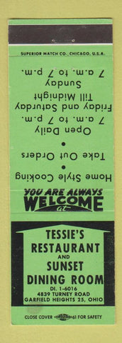 Matchbook Cover - Tessie's Restaurant Garfield Heights OH WEAR
