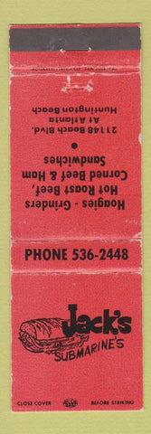 Matchbook Cover - Jack's Submarine Sandwiches Huntington Beach CA WEAR