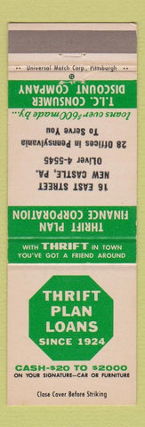 Matchbook Cover - Thrift Plan Loans New Castle PA