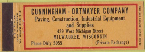 Matchbook Cover - Cunningham Ortmayer Co Paving Milwaukee WI