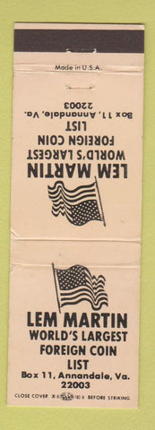 Matchbook Cover - Lem MARtin Coint List Annandale VA WEAR