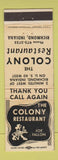 Matchbook Cover - Colony Restaurant Richmond IN WEAR