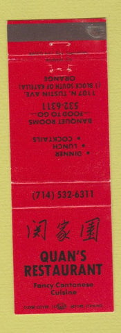 Matchbook Cover - Quan's Restaurant Orange CA