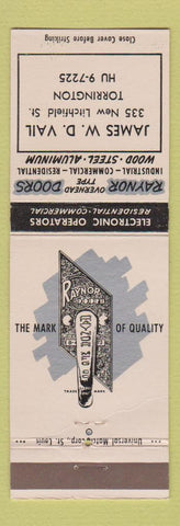 Matchbook Cover - Raynor Doors James Vail Torrington CT
