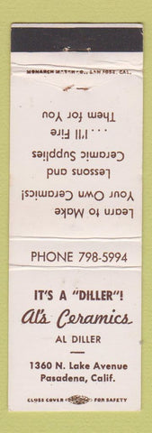 Matchbook Cover - Al's Ceramics Al Diller Pasadena CA