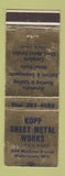 Matchbook Cover - Kopp Sheet Metal Works Watertown WI WEAR