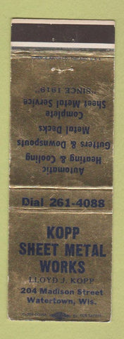 Matchbook Cover - Kopp Sheet Metal Works Watertown WI WEAR