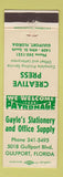 Matchbook Cover - Gayle's Stationery Office Supply Gulfport FL Creative Press