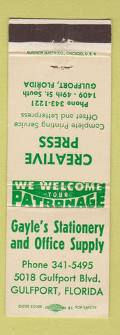 Matchbook Cover - Gayle's Stationery Office Supply Gulfport FL Creative Press