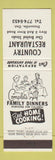 Matchbook Cover - Country Restaurant Dunnville ON