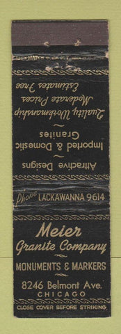 Matchbook Cover - Meier Granite Company Monuments Chicago IL WEAR